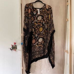 Free People Kimono Black Orange Pink one size